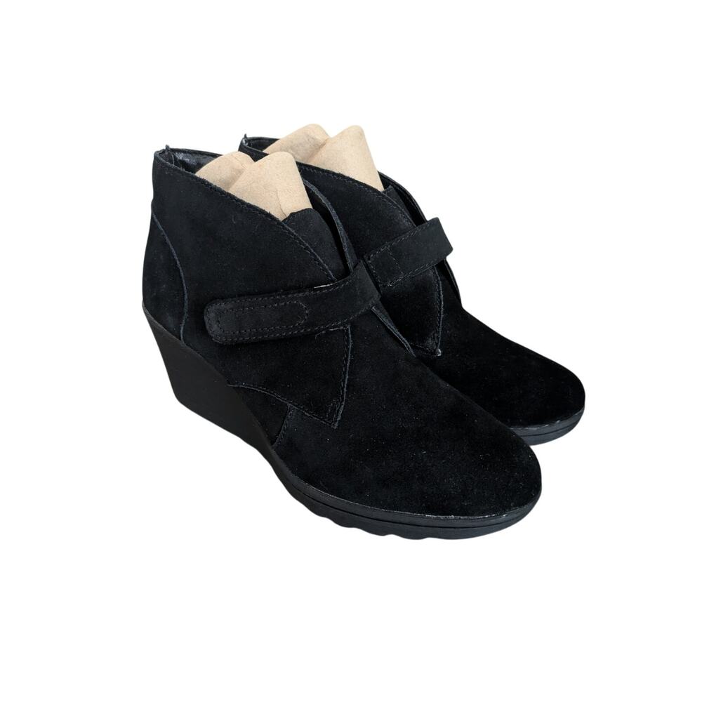 White Mountain KIX Wedge Ankle Boots Womens 8M Black Suede Comfort